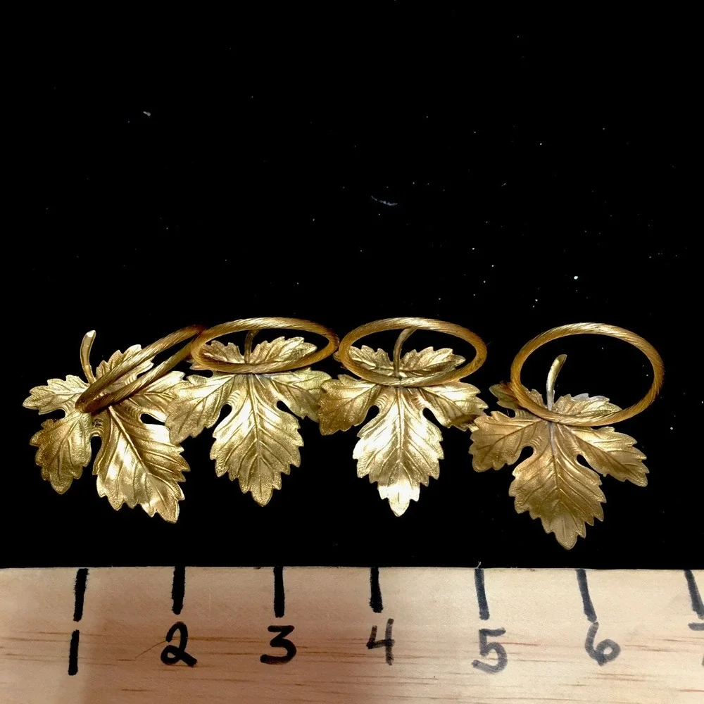 Lot of 4 Metal Maple Leaf Napkin Rings, Gold, Fall, Thanksgiving
